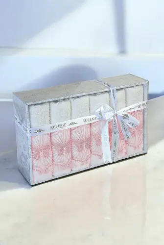 %100 Pamuklu, Hediyelik, Mevlüt ve Çeyizlik Lüks Kutulu Pembe Güpürlü 6'lı Havlu Seti 