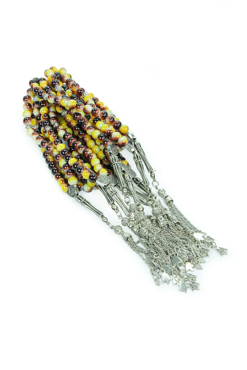 10 Adet 33lü Hac Umre Hediyelik Tesbih - Kahverengi Sarı - 3