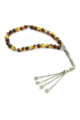 10 Adet 33lü Hac Umre Hediyelik Tesbih - Kahverengi Sarı - 4
