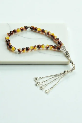 10 Adet 33lü Hac Umre Hediyelik Tesbih - Kahverengi Sarı - 5