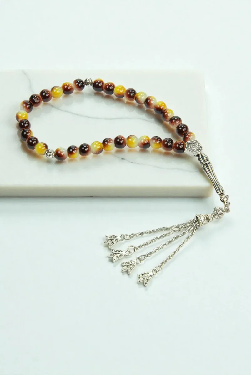 10 Adet 33lü Hac Umre Hediyelik Tesbih - Kahverengi Sarı - 5