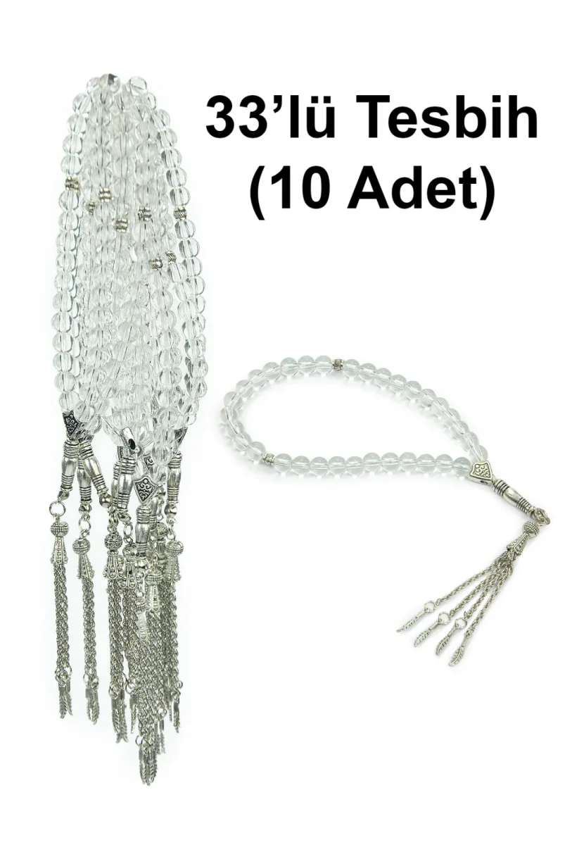 10 Adet 33lü Hac Umre Hediyelik Tesbih - Şeffaf Beyaz - 1