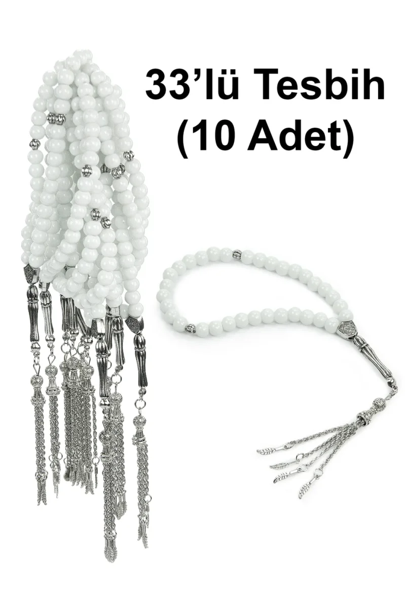 10 Adet 33lü Hac Umre Hediyelik Tesbih - Beyaz - 1