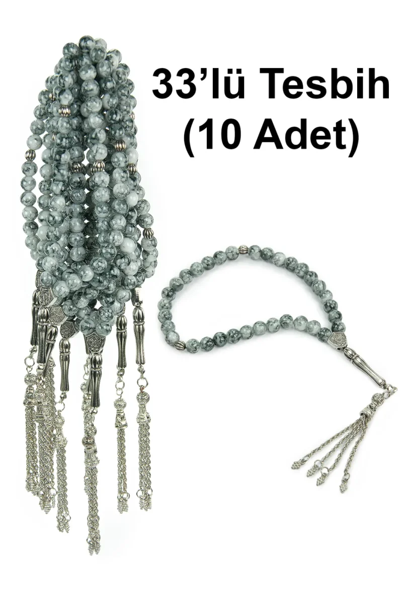 10 Adet 33lü Hac Umre Hediyelik Tesbih - Gri - 1