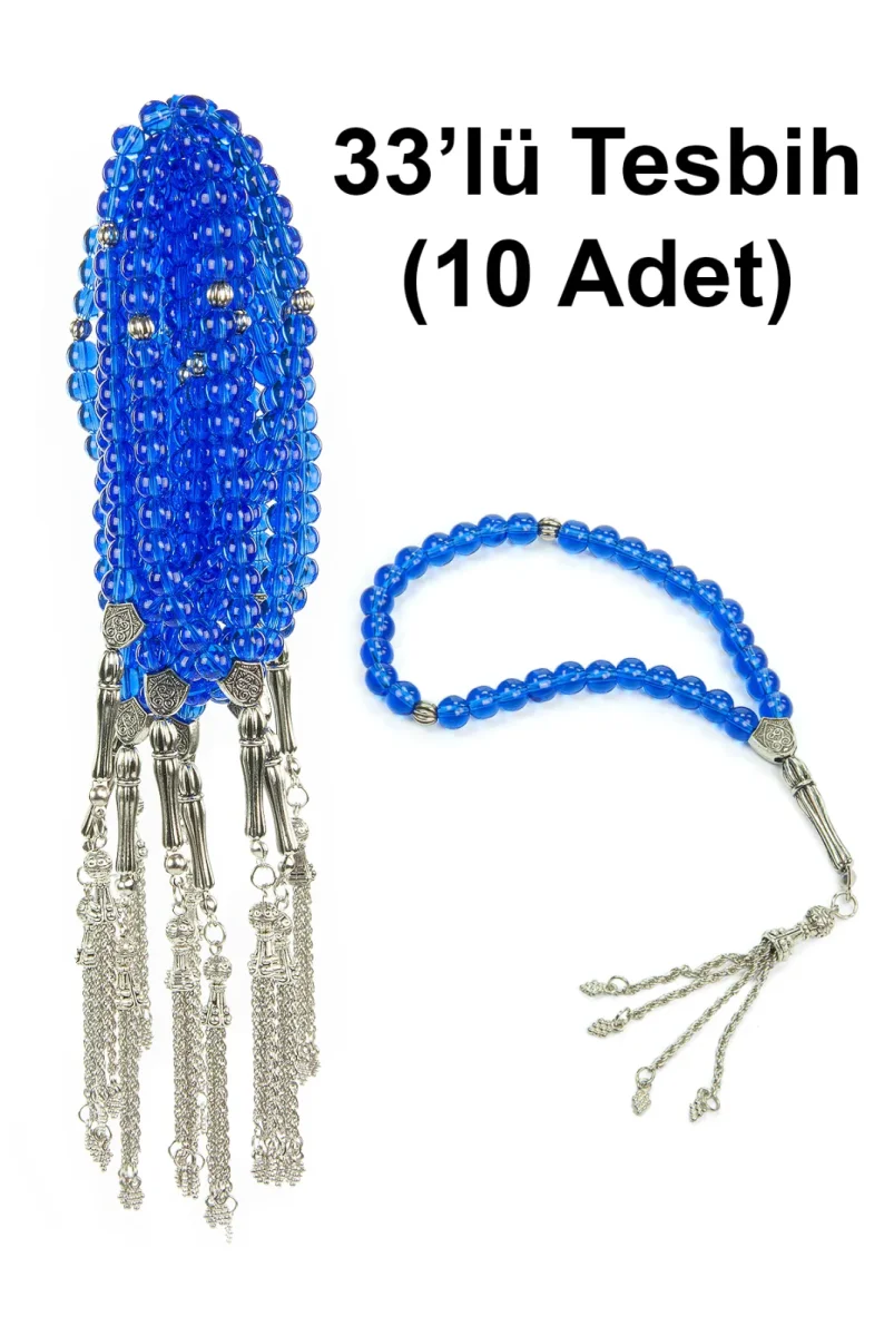 10 Adet 33lü Hac Umre Hediyelik Tesbih - Mavi - 1