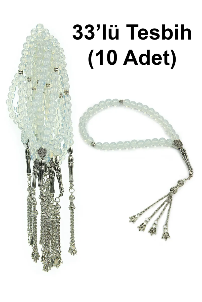 10 Adet 33lü Hac Umre Hediyelik Tesbih - Şeffaf Beyaz - 1