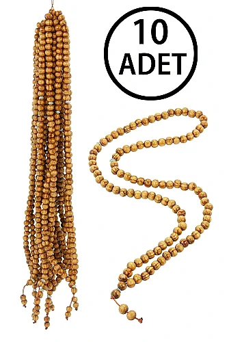 10 Adet 99’lu Ahşap Tesbih Seti Dağıtmalık Hac Umre Mevlüt Hediyelik 