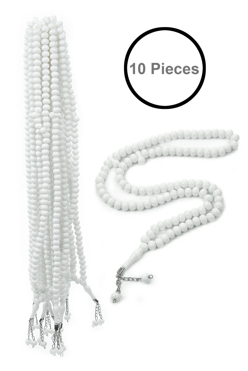 10 Adet 99lu Namaz Tesbihi 10mm Hac Umre Hediyelik - Beyaz - 7