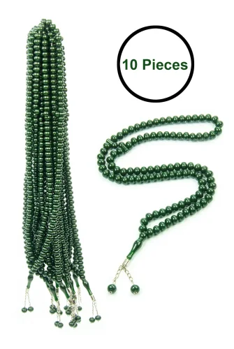10 Adet 99lu Namaz Tesbihi 10mm Hac Umre Hediyelik - Koyu Yeşil - 2