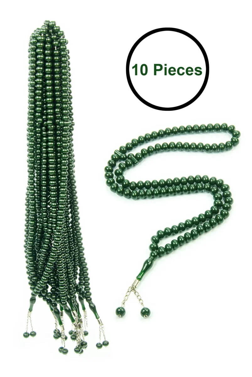 10 Adet 99lu Namaz Tesbihi 10mm Hac Umre Hediyelik - Koyu Yeşil - 2
