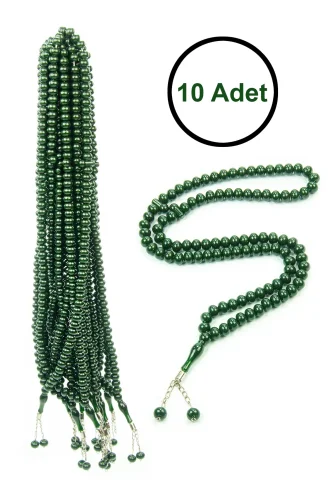 10 Adet 99lu Namaz Tesbihi 10mm Hac Umre Hediyelik - Koyu Yeşil 