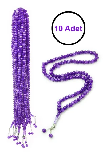 10 Adet 99lu Namaz Tesbihi 10mm Hac Umre Hediyelik - Mor 