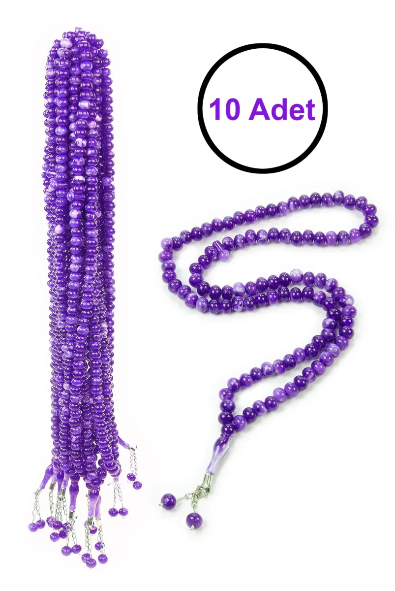 10 Adet 99lu Namaz Tesbihi 10mm Hac Umre Hediyelik - Mor - 1