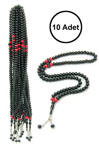 10 Adet 99lu Namaz Tesbihi 10mm Hac Umre Hediyelik - Siyah 