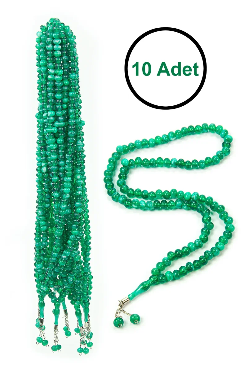 10 Adet 99lu Namaz Tesbihi 10mm Hac Umre Hediyelik - Yeşil - 1