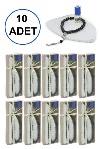 10 Adet Esanslı Tesbihli Namaz Takkesi Erkek Hac Umre Mevlüt Hediyelik Set - 1