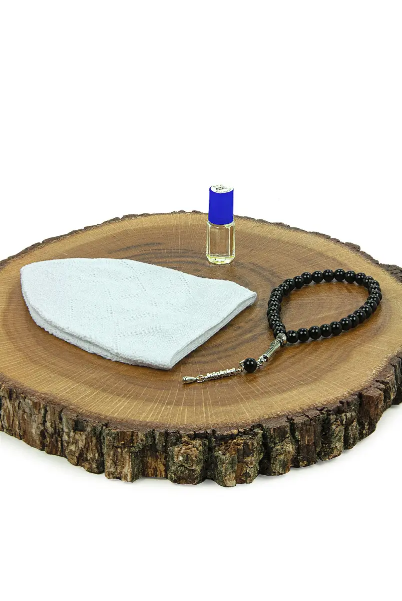 10 Adet Esanslı Tesbihli Namaz Takkesi Erkek Hac Umre Mevlüt Hediyelik Set - 7