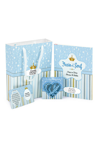 10 Adet Hediyelik 4'lü Mevlüt Seti - İsme Özel Etiketli - Çanta, Tesbih, Magnet, Yasin Kitabı - Mavi - ihvanonline