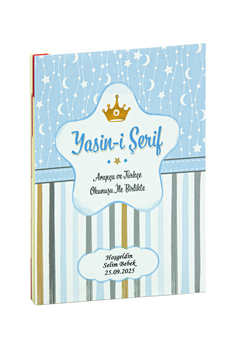 10 Adet Hediyelik 4'lü Mevlüt Seti - İsme Özel Etiketli - Çanta, Tesbih, Magnet, Yasin Kitabı - Mavi - 5