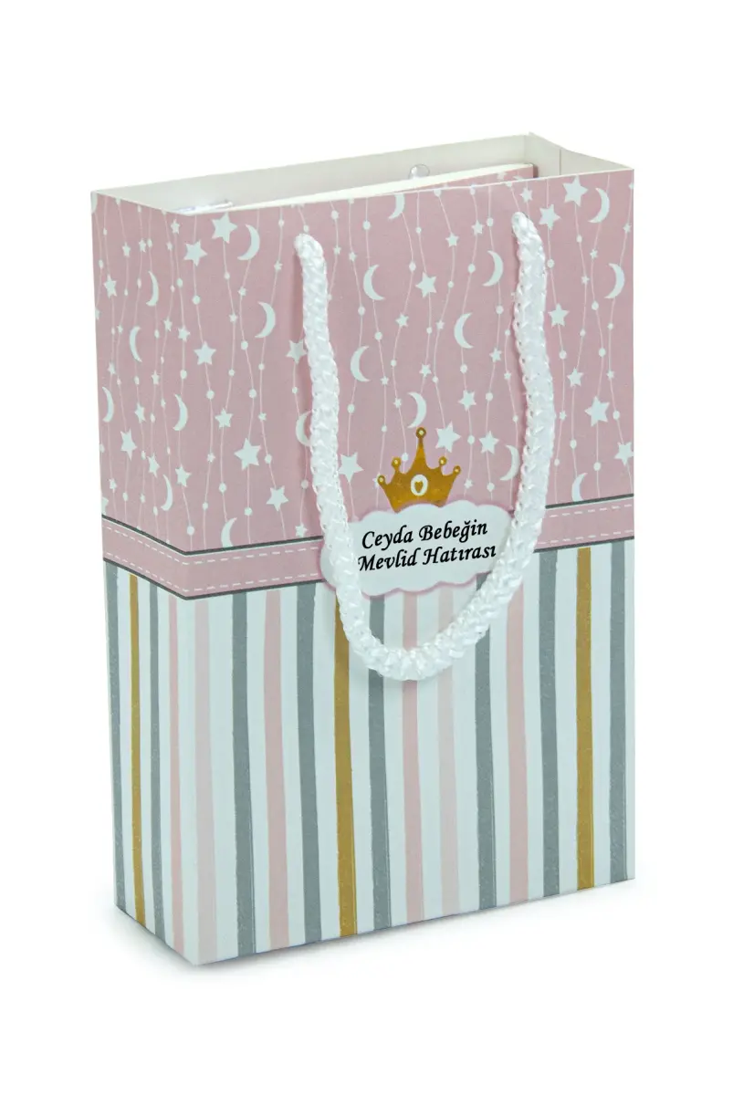 10 Adet Hediyelik 4'lü Mevlüt Seti - İsme Özel Etiketli - Çanta, Tesbih, Magnet Yasin Kitabı - Pembe - 3