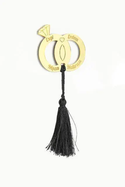 10 Adet Hediyelik Aynalı Pleksi Mıknatıslı Dolap Süsü Yüzük Desen Söz Nişah - 1