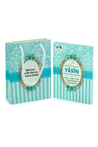 10 Adet Hediyelik Mevlüt Seti İsme Özel Etiketli Çantalı 80 Sayfa Yasin Kitabı - Mavi - 1