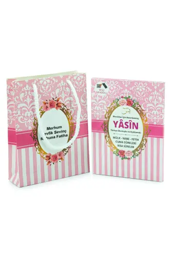 10 Adet Hediyelik Mevlüt Seti İsme Özel Etiketli Çantalı 80 Sayfa Yasin Kitabı - Pembe 