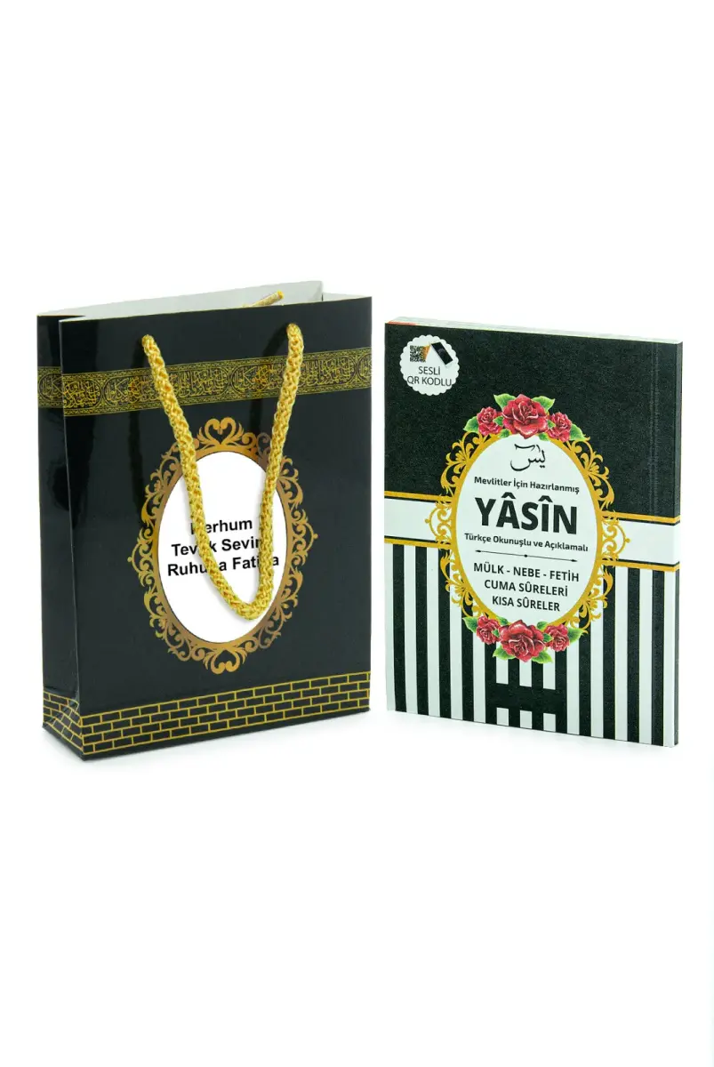 10 Adet Hediyelik Mevlüt Seti İsme Özel Etiketli Çantalı 80 Sayfa Yasin Kitabı - Siyah - 1