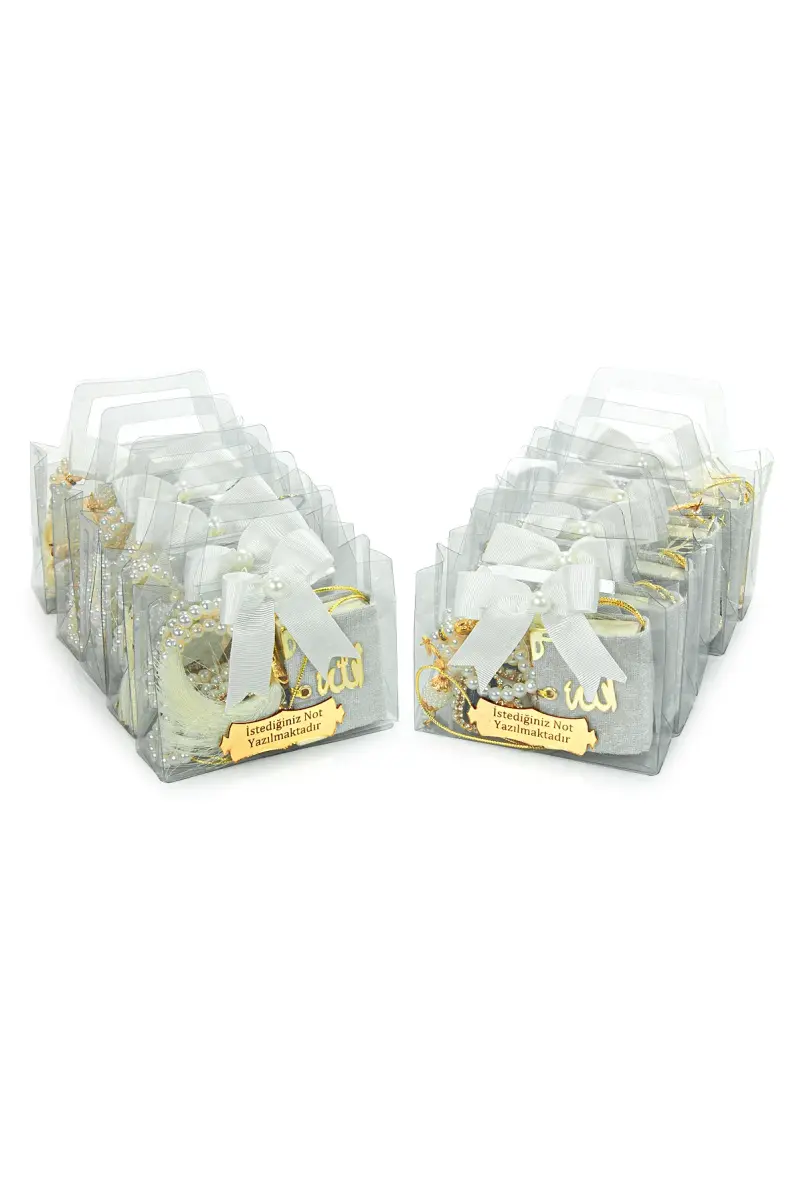 10 Adet İsme Özel Çantalı Mevlüt Hediyelik - Zikirmatik Tesbih Mini Kuranı Kerim Seti - Beyaz - 2