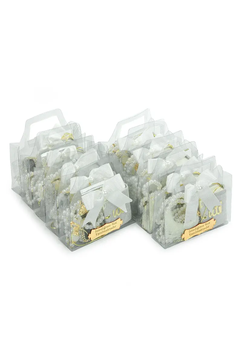 10 Adet İsme Özel Çantalı Mevlüt Hediyelik - Zikirmatik Tesbih Mini Kuranı Kerim Seti - Beyaz - 3