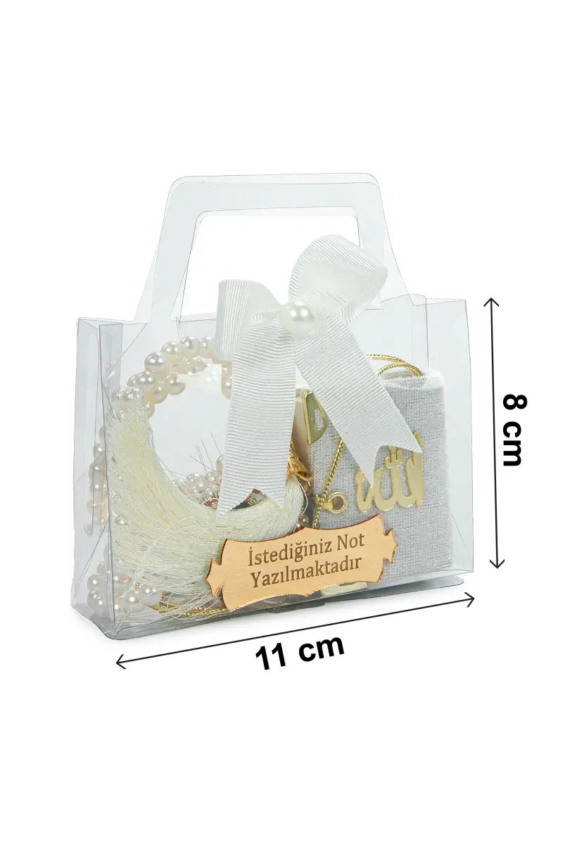 10 Adet İsme Özel Çantalı Mevlüt Hediyelik - Zikirmatik Tesbih Mini Kuranı Kerim Seti - Beyaz - 7