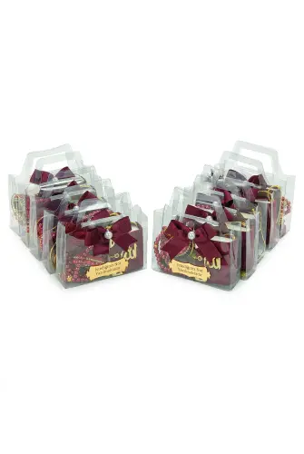 10 Adet İsme Özel Çantalı Mevlüt Hediyelik - Zikirmatik Tesbih Mini Kuranı Kerim Seti - Bordo - 2