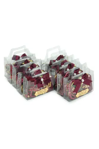 10 Adet İsme Özel Çantalı Mevlüt Hediyelik - Zikirmatik Tesbih Mini Kuranı Kerim Seti - Bordo - 6