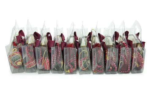 10 Adet İsme Özel Çantalı Mevlüt Hediyelik - Zikirmatik Tesbih Mini Kuranı Kerim Seti - Bordo - 7