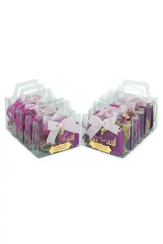 10 Adet İsme Özel Çantalı Mevlüt Hediyelik - Zikirmatik Tesbih Mini Kuranı Kerim Seti - Fuşya - 2