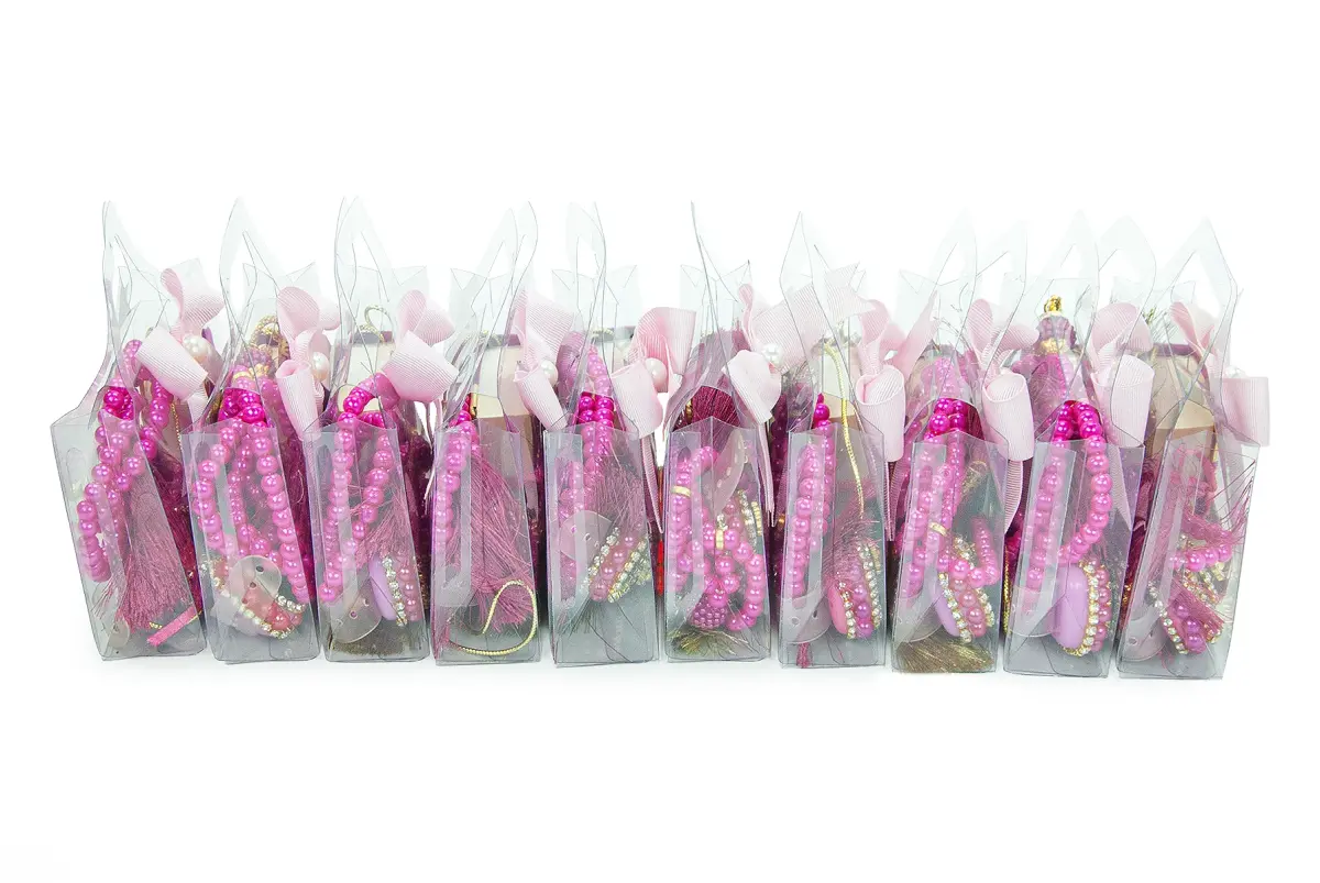 10 Adet İsme Özel Çantalı Mevlüt Hediyelik - Zikirmatik Tesbih Mini Kuranı Kerim Seti - Fuşya - 4