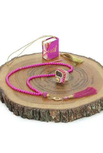 10 Adet İsme Özel Çantalı Mevlüt Hediyelik - Zikirmatik Tesbih Mini Kuranı Kerim Seti - Fuşya - 5