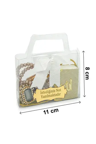10 Adet İsme Özel Çantalı Mevlüt Hediyelik - Zikirmatik Tesbih Mini Kuranı Kerim Seti - Gold - 7