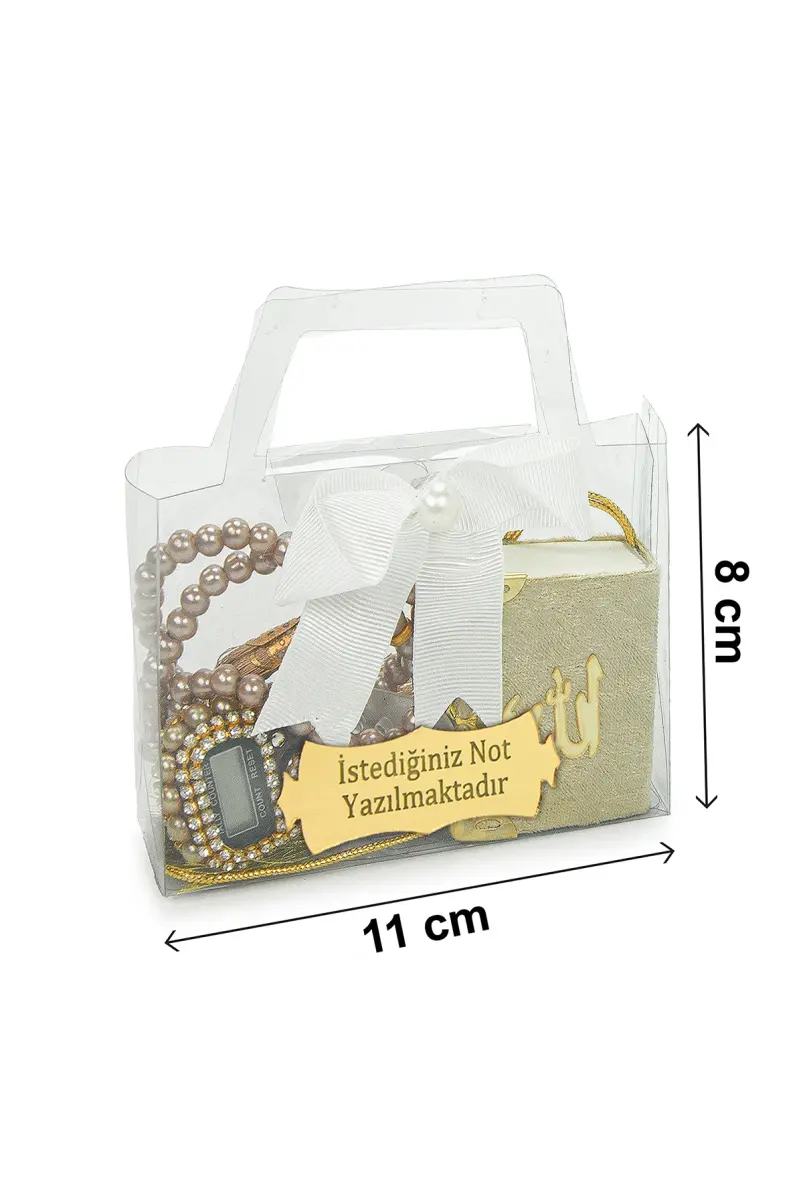 10 Adet İsme Özel Çantalı Mevlüt Hediyelik - Zikirmatik Tesbih Mini Kuranı Kerim Seti - Gold - 7