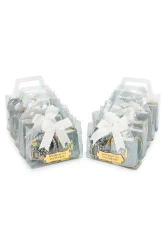 10 Adet İsme Özel Çantalı Mevlüt Hediyelik - Zikirmatik Tesbih Mini Kuranı Kerim Seti - Gri - 3