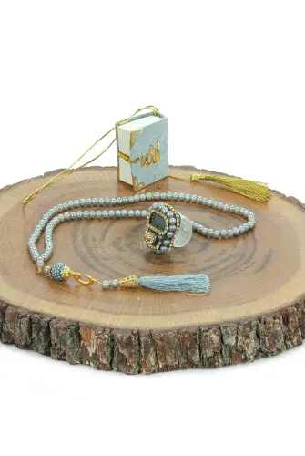 10 Adet İsme Özel Çantalı Mevlüt Hediyelik - Zikirmatik Tesbih Mini Kuranı Kerim Seti - Gri - 6