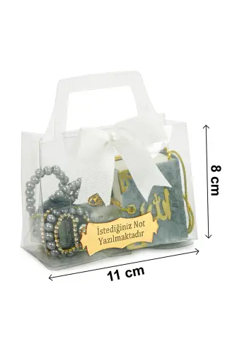 10 Adet İsme Özel Çantalı Mevlüt Hediyelik - Zikirmatik Tesbih Mini Kuranı Kerim Seti - Gri - 7