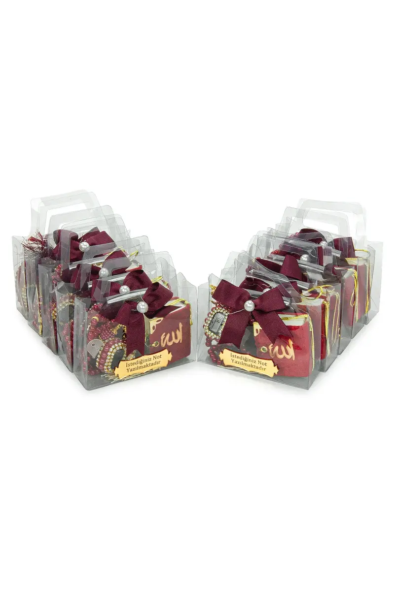 10 Adet İsme Özel Çantalı Mevlüt Hediyelik - Zikirmatik Tesbih Mini Kuranı Kerim Seti - Kırmızı - 3