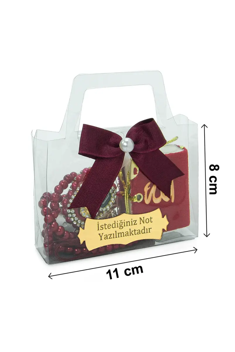 10 Adet İsme Özel Çantalı Mevlüt Hediyelik - Zikirmatik Tesbih Mini Kuranı Kerim Seti - Kırmızı - 7