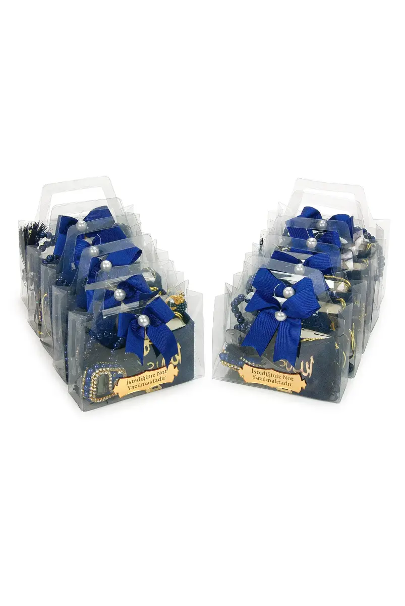 10 Adet İsme Özel Çantalı Mevlüt Hediyelik - Zikirmatik Tesbih Mini Kuranı Kerim Seti - Lacivert - 3