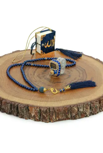 10 Adet İsme Özel Çantalı Mevlüt Hediyelik - Zikirmatik Tesbih Mini Kuranı Kerim Seti - Lacivert - 6