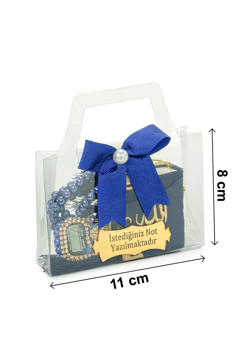 10 Adet İsme Özel Çantalı Mevlüt Hediyelik - Zikirmatik Tesbih Mini Kuranı Kerim Seti - Lacivert - 7