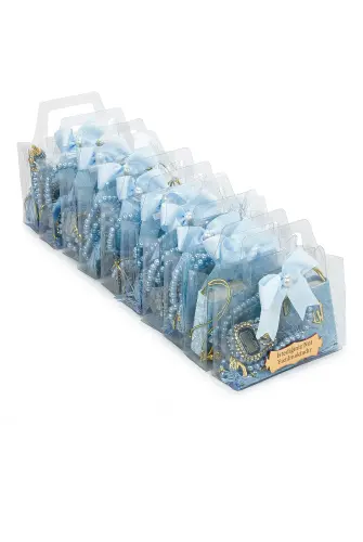 10 Adet İsme Özel Çantalı Mevlüt Hediyelik - Zikirmatik Tesbih Mini Kuranı Kerim Seti - Mavi - 4