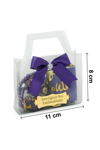 10 Adet İsme Özel Çantalı Mevlüt Hediyelik - Zikirmatik Tesbih Mini Kuranı Kerim Seti - Mor - 7
