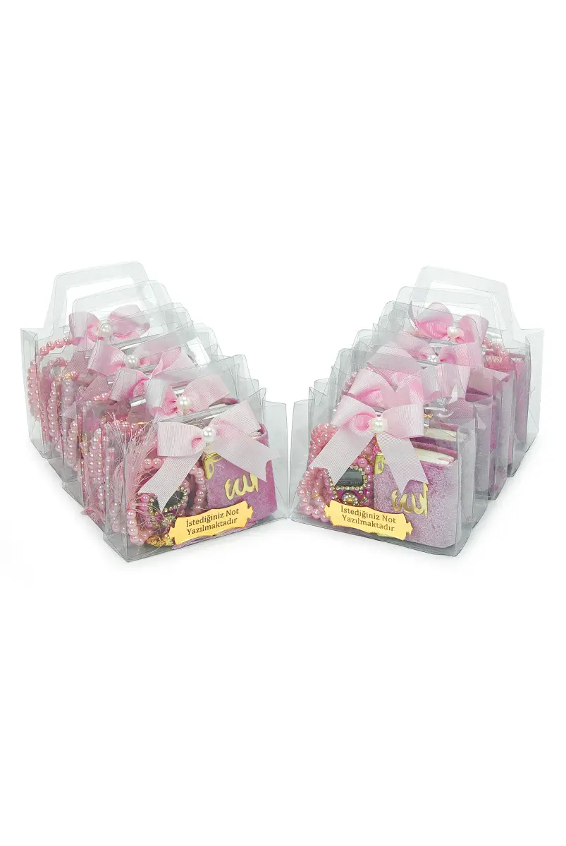 10 Adet İsme Özel Çantalı Mevlüt Hediyelik - Zikirmatik Tesbih Mini Kuranı Kerim Seti - Pembe - 3